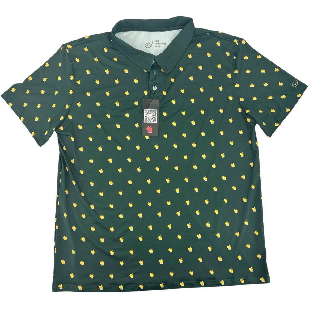 NWT Mens Old Fashioned Golf Green Gold Wisconsin Packers Themed Polo Shirt Sz L